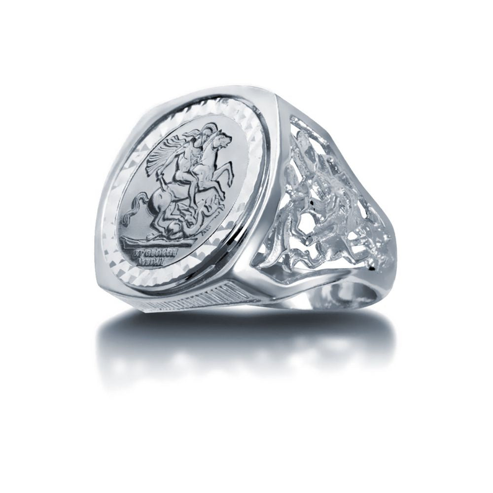 Sterling Silver St George Sovereign-Style Ring With St George Shoulders