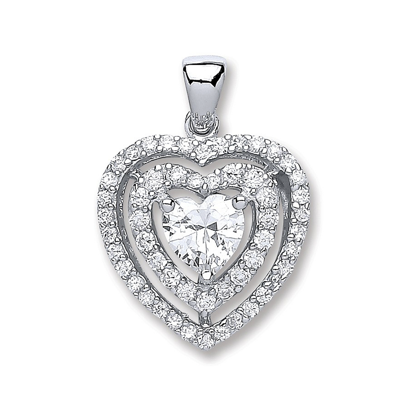 Sterling Silver Heart Pendant (CZ) with Chain