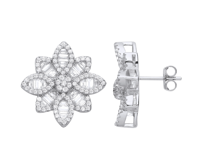 Silver CZ Flower Studs