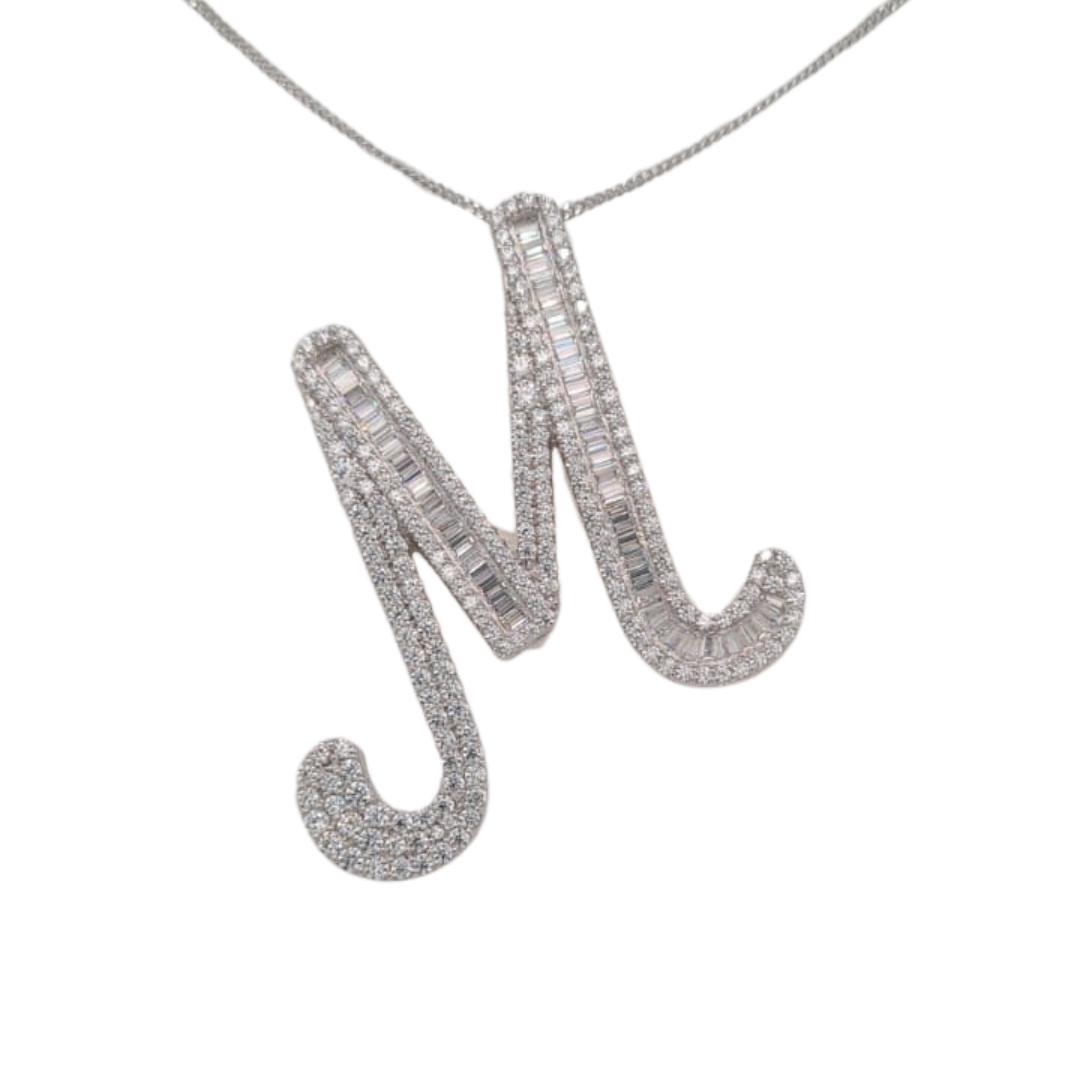 30mm Silver CZ Initial Pendant With Hoops