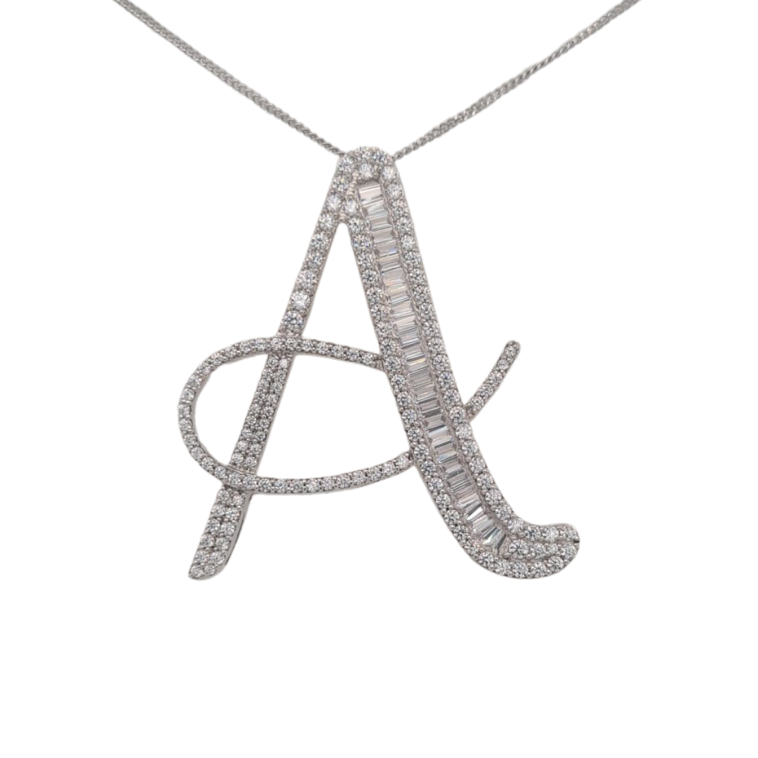 30mm Silver CZ Initial Pendant With Hoops