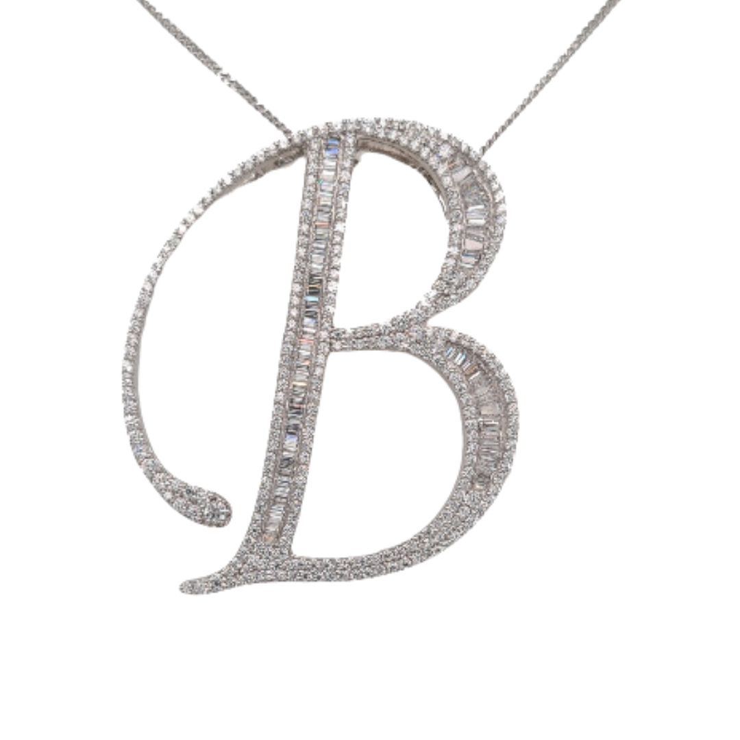 30mm Silver CZ Initial Pendant With Hoops