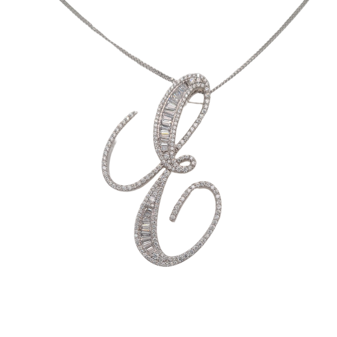 30mm Silver CZ Initial Pendant With Hoops