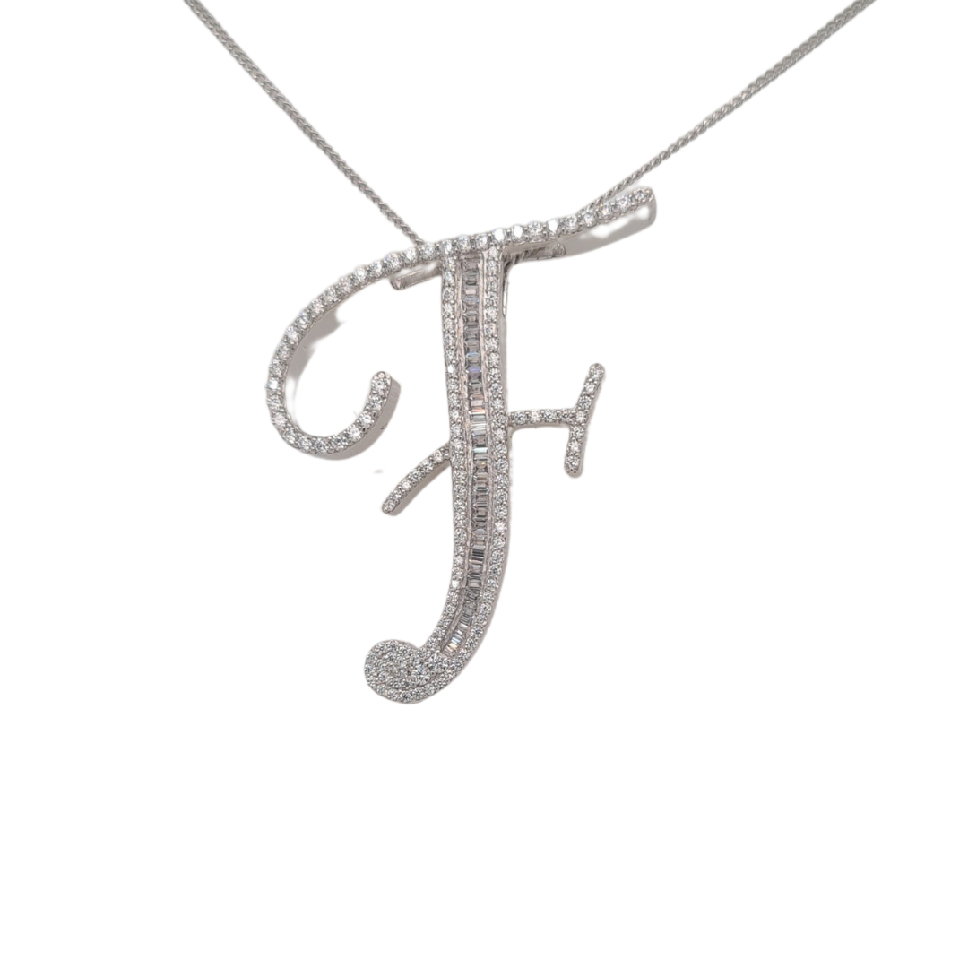 40mm Silver CZ Initial Pendant