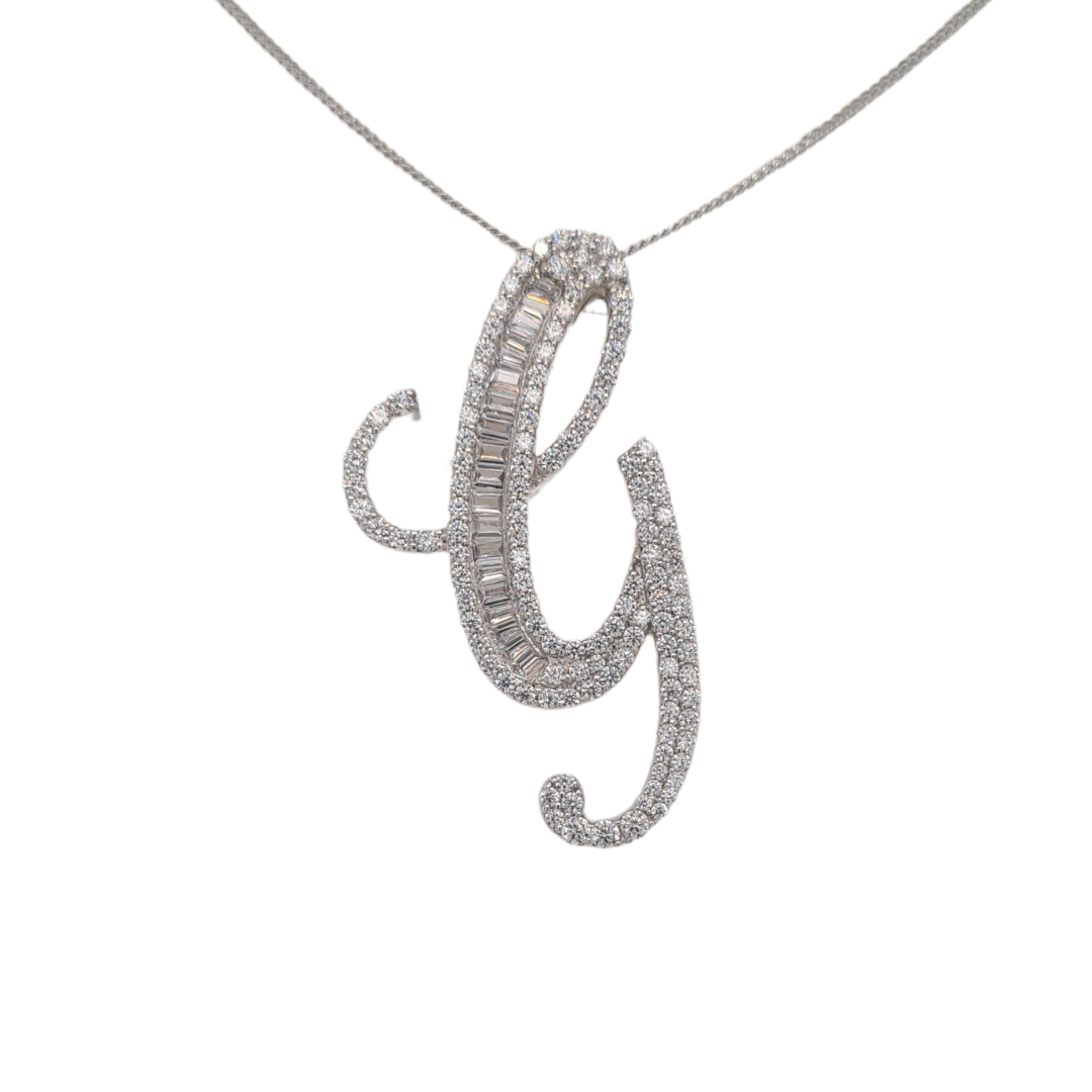 30mm Silver CZ Initial Pendant With Hoops