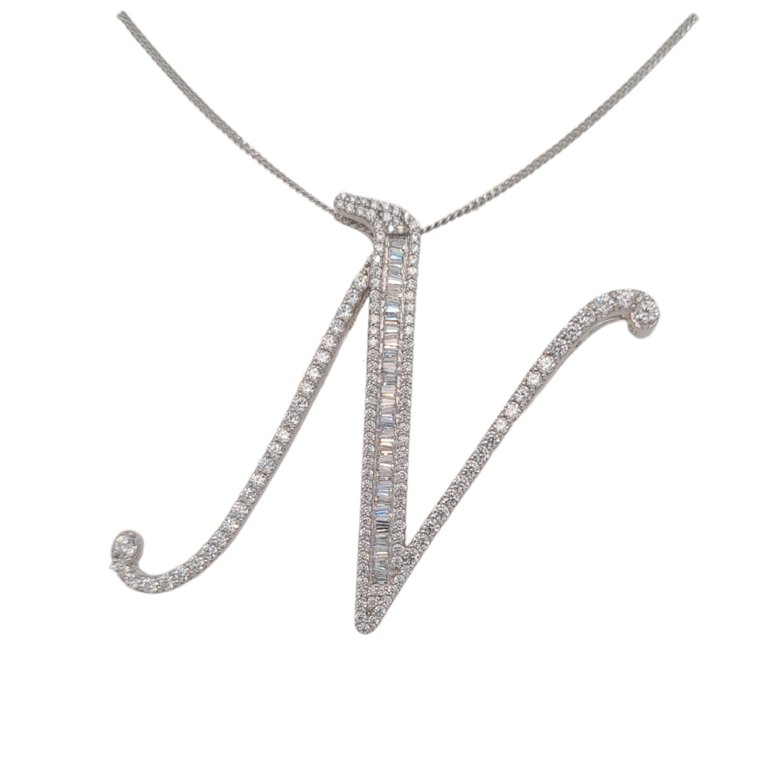 30mm Silver CZ Initial Pendant With Hoops