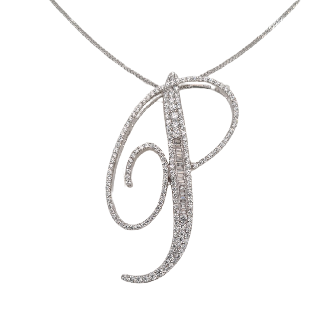 30mm Silver CZ Initial Pendant With Hoops