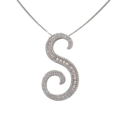 30mm Silver CZ Initial Pendant With Hoops