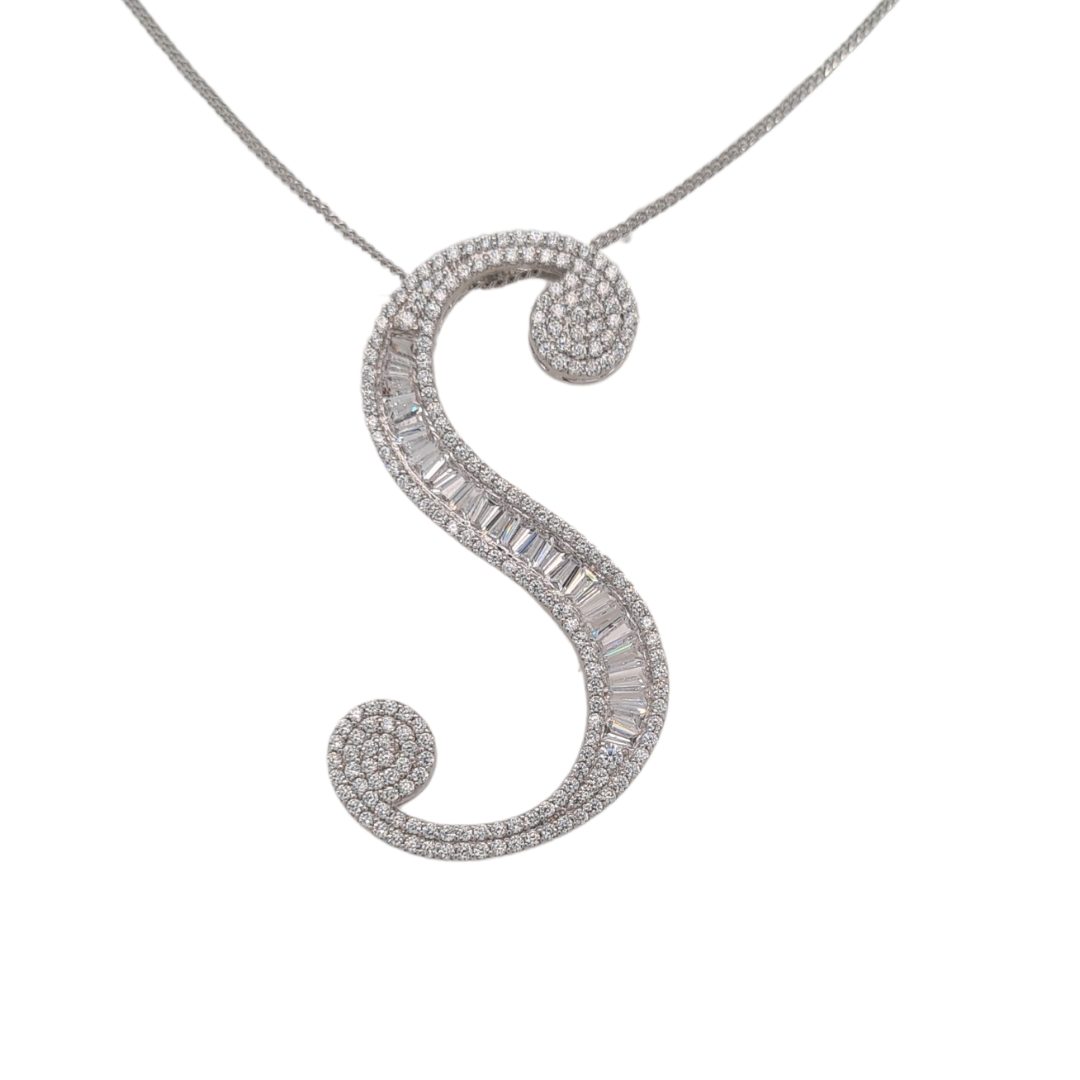 30mm Silver CZ Initial Pendant With Hoops