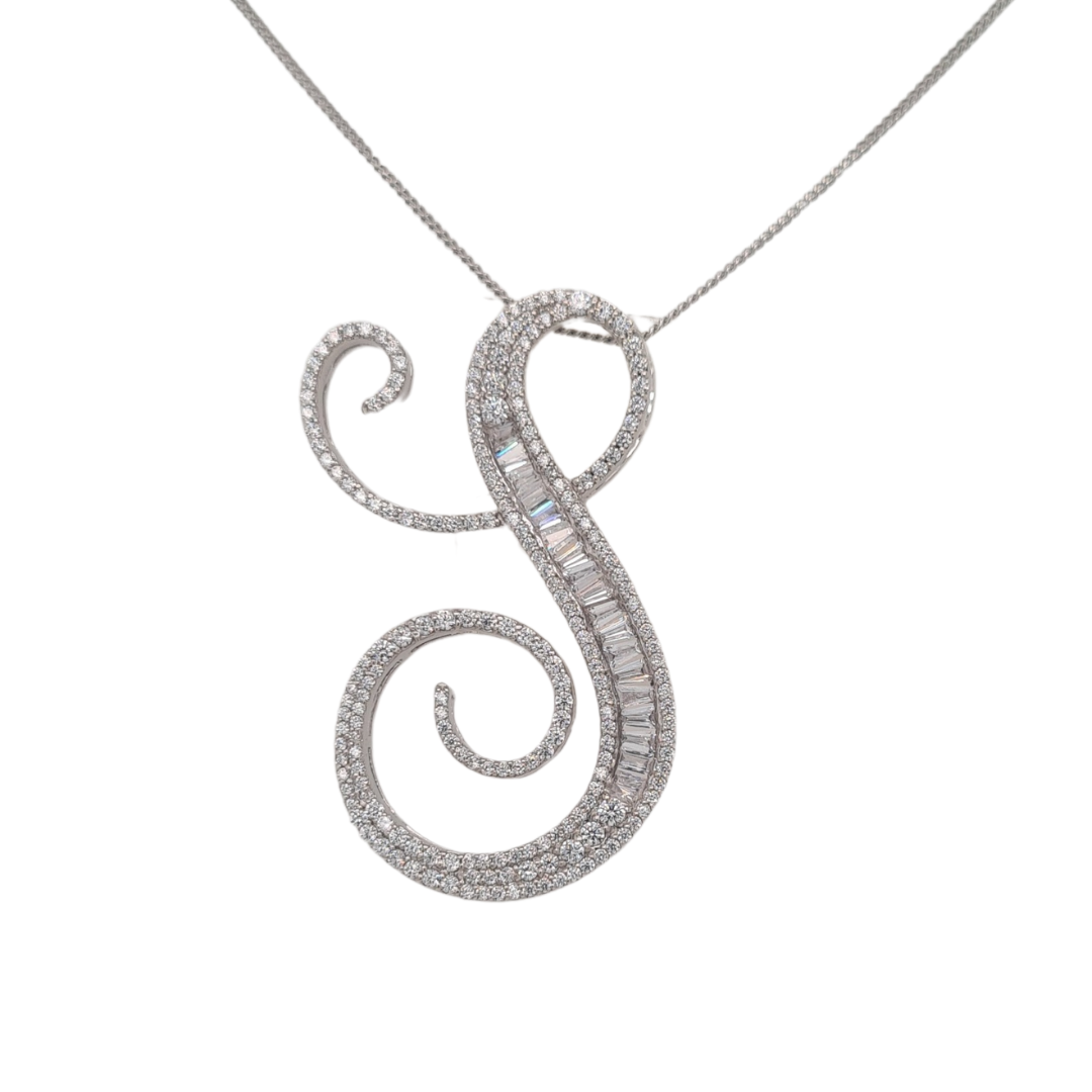 30mm Silver CZ Initial Pendant With Hoops