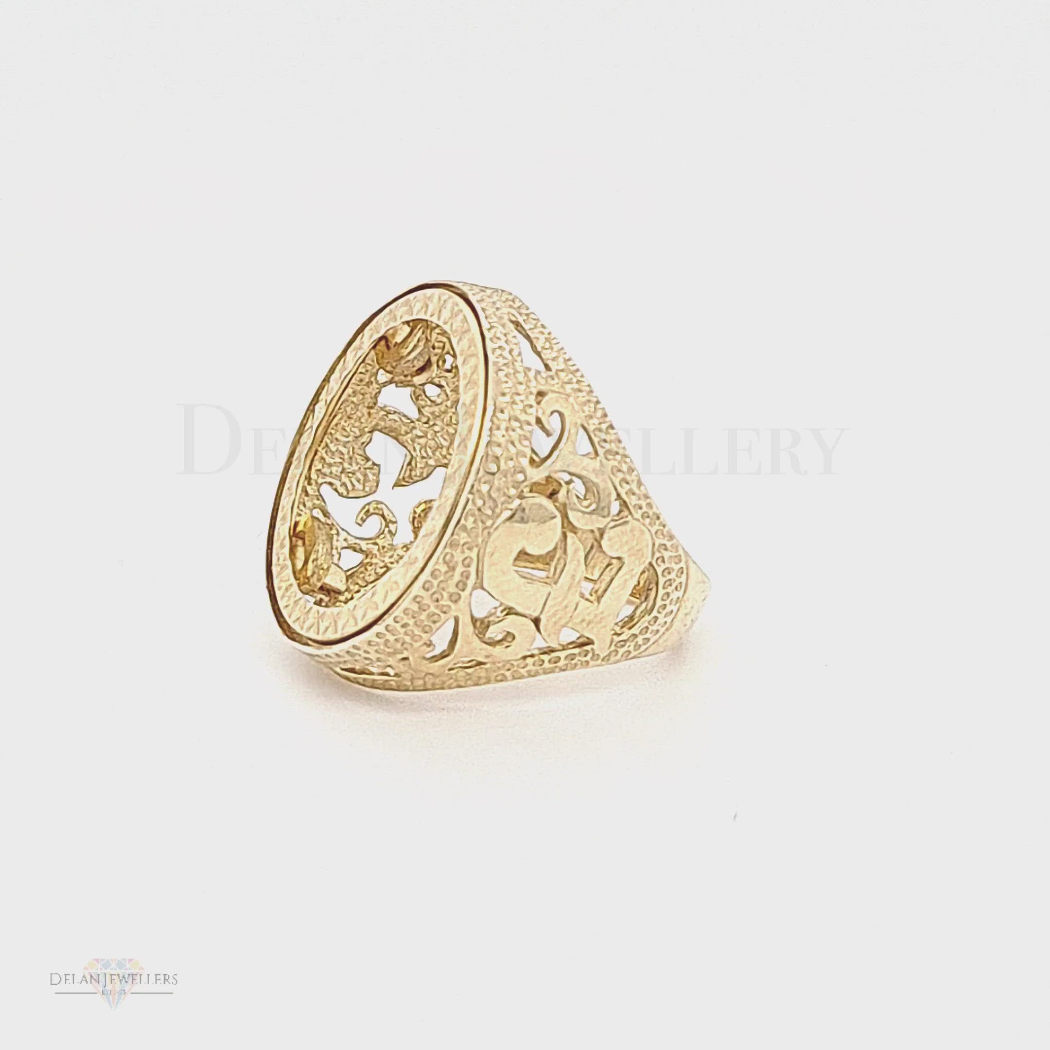 9ct Half Sovereign Mount Ring with sterling pound design