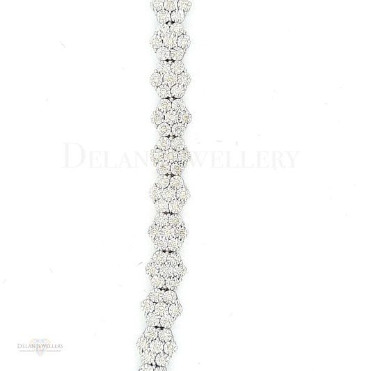 White Gold Diamond Flower Tennis Bracelet - 1ct