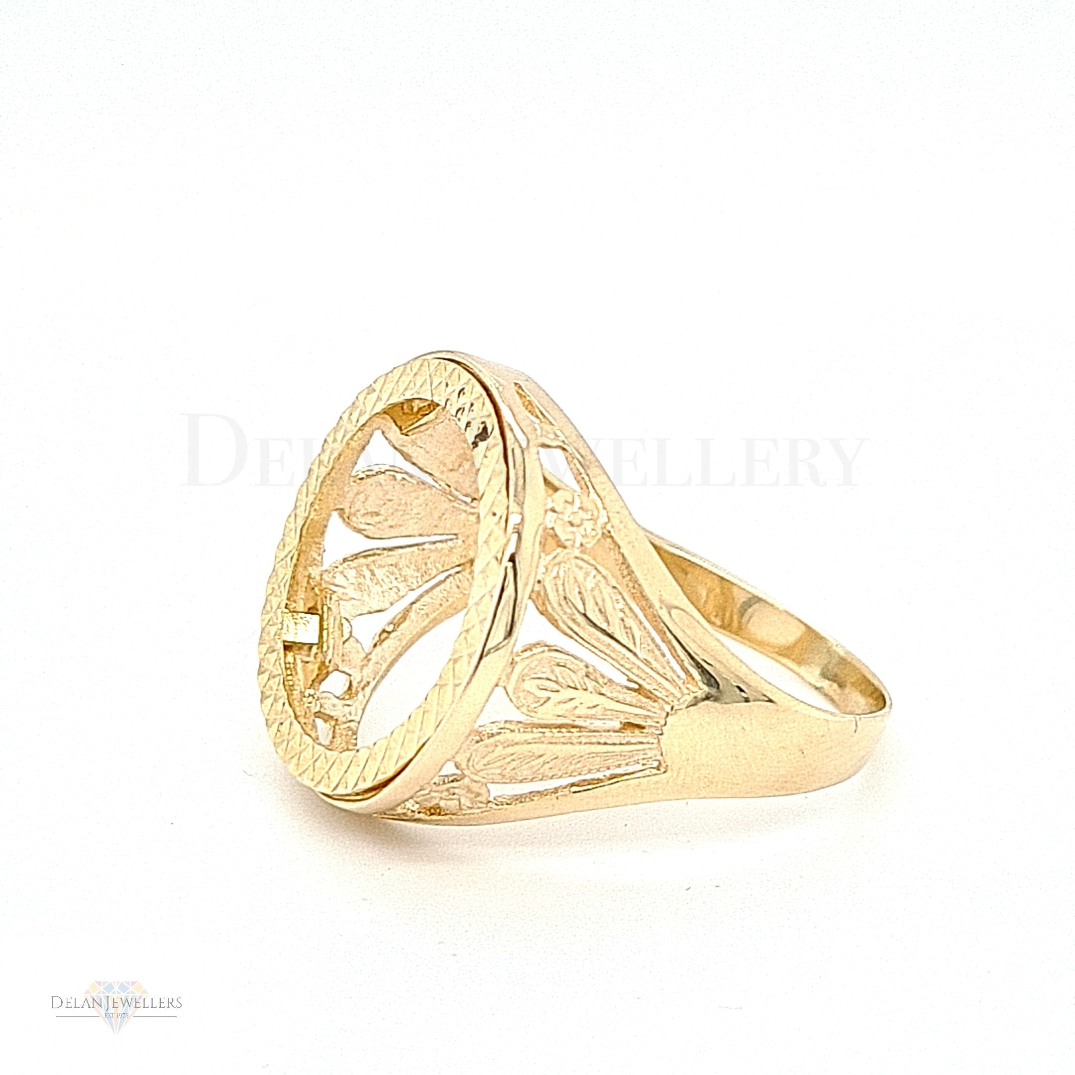 9ct Full Sovereign Mount Leaf Ring