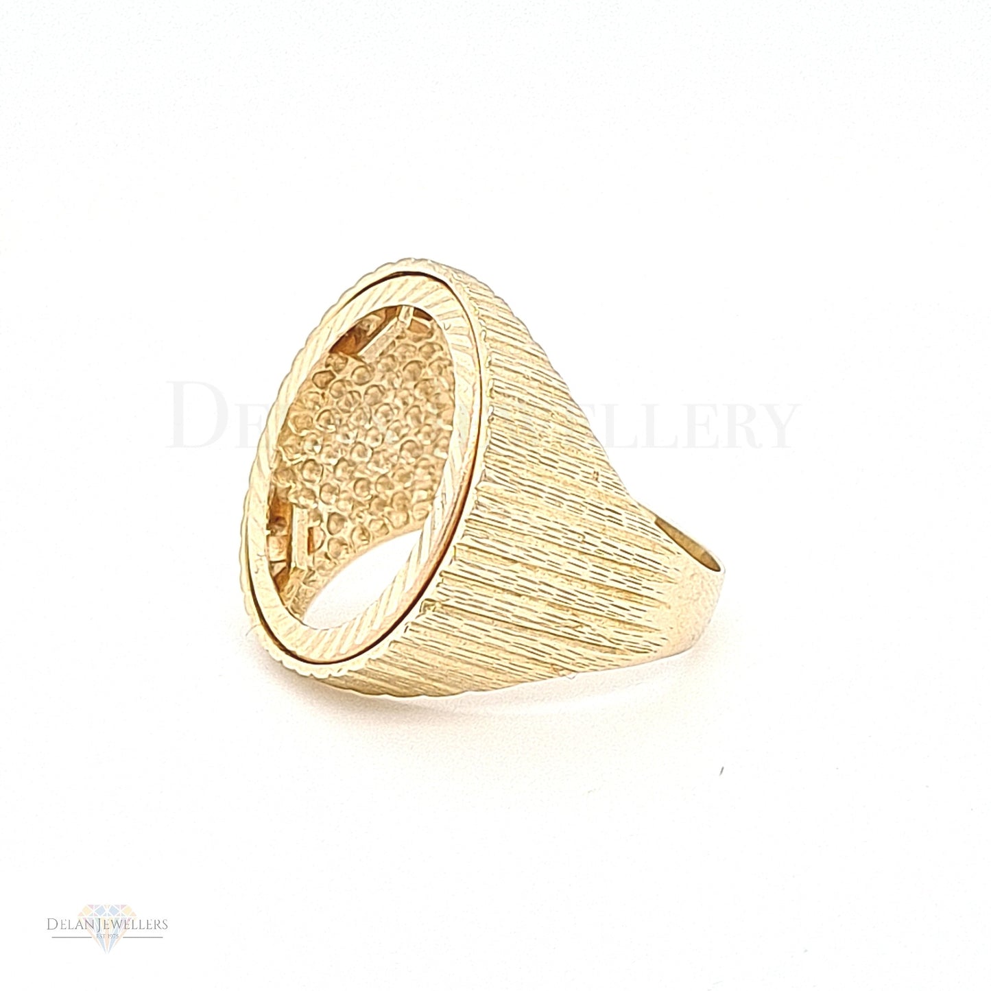 9ct Full Sovereign Mount Ring with solid brushed sides