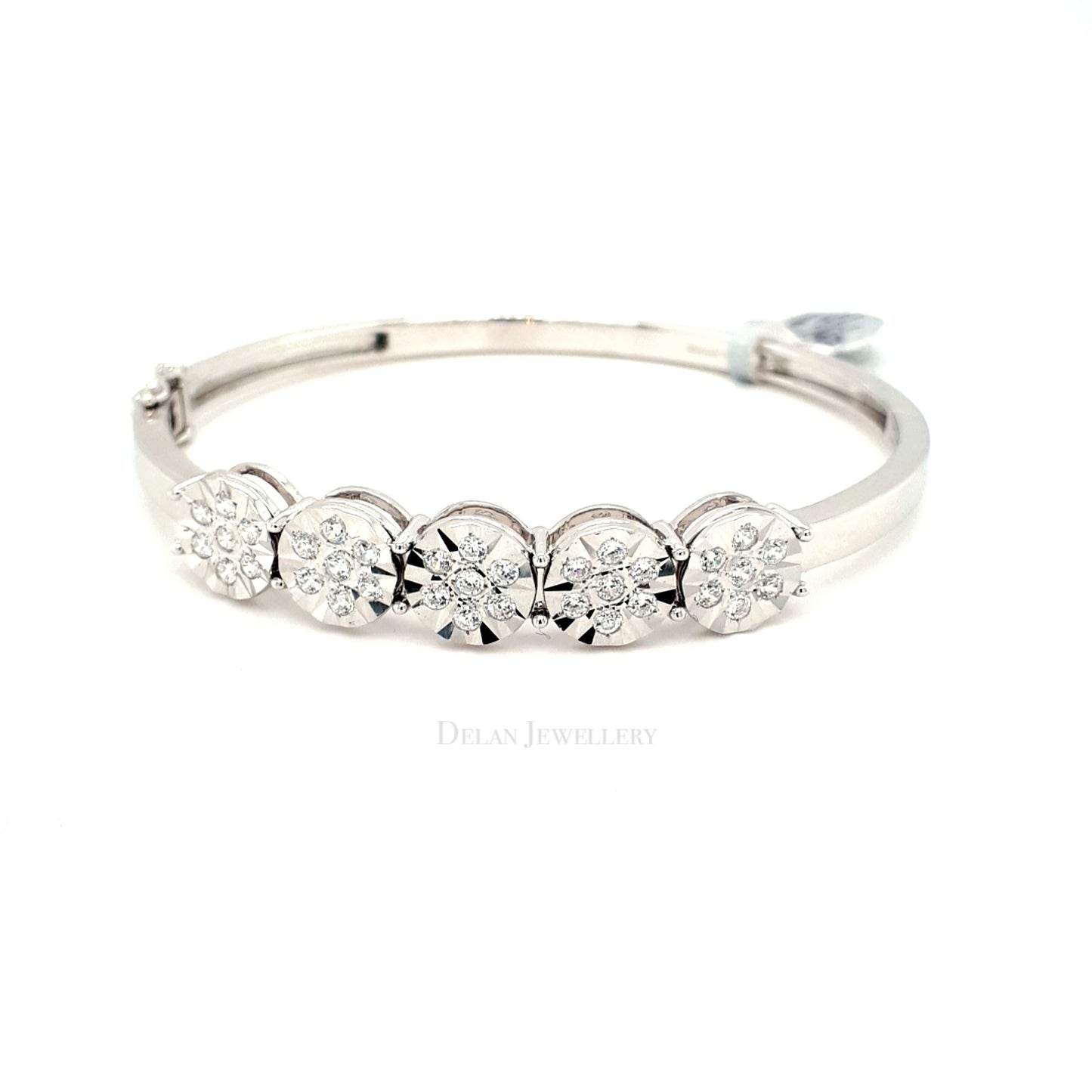 White Gold Flower Bangle with stones