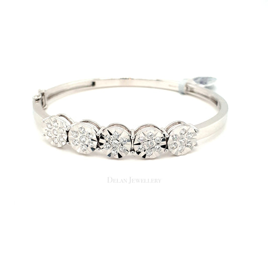 White Gold Flower Bangle with stones