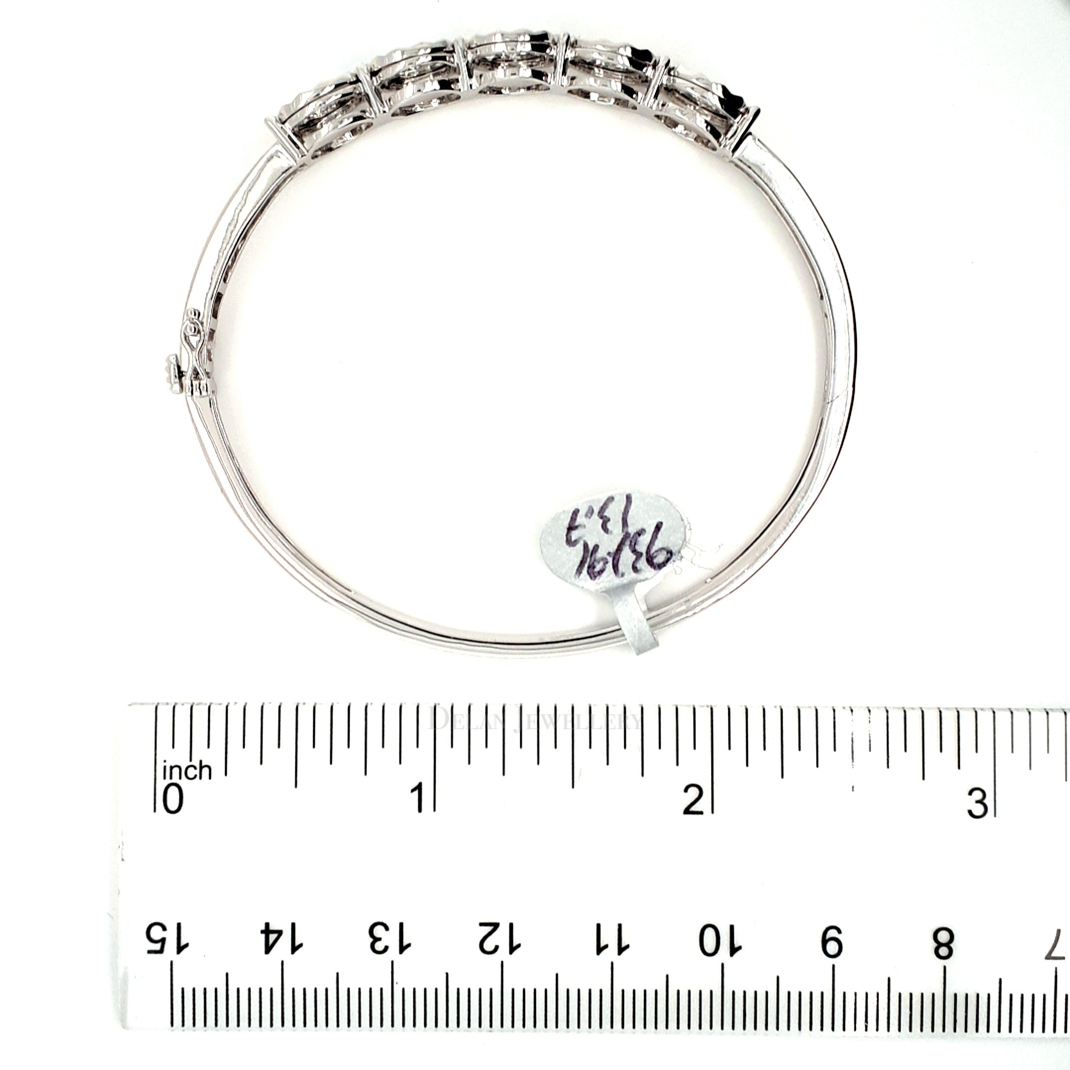 White Gold Flower Bangle with stones