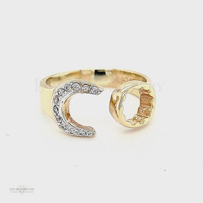 9ct Yellow Gold Spanner Ring with CZ Stones - 7.2g