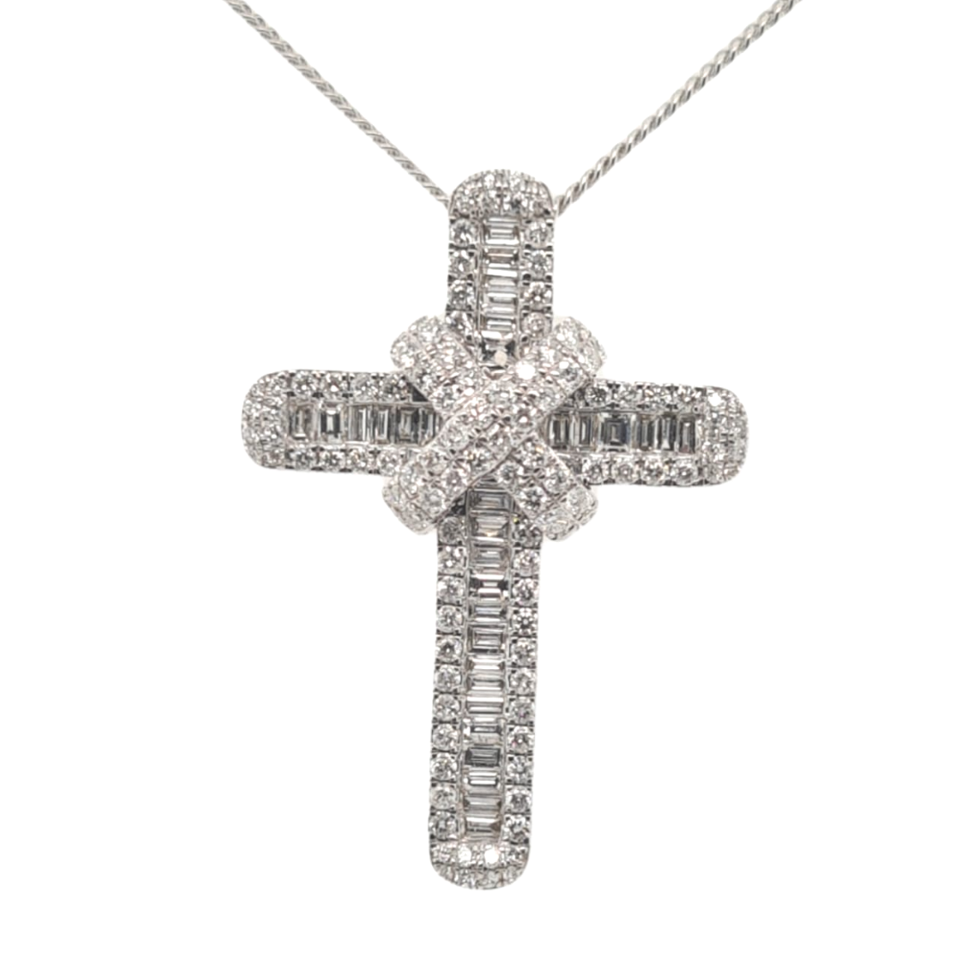 9ct White Gold Classic Diamond Cross with Baguettes