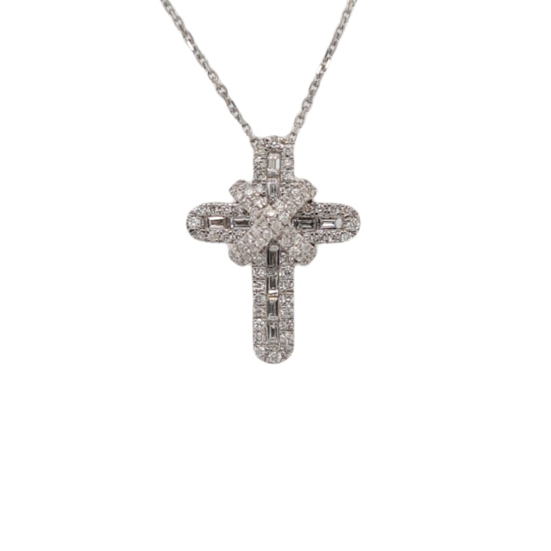 9ct White Gold Classic Diamond Cross with Baguettes