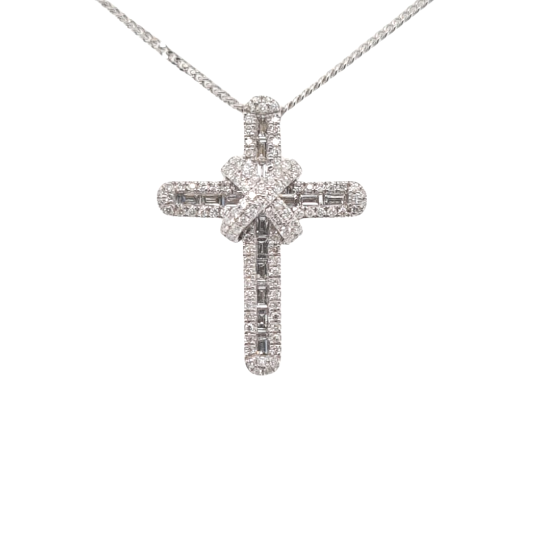 9ct White Gold Classic Diamond Cross with Baguettes