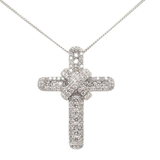 9CT WHITE GOLD CLASSIC DIAMOND CROSS WITH ROUND