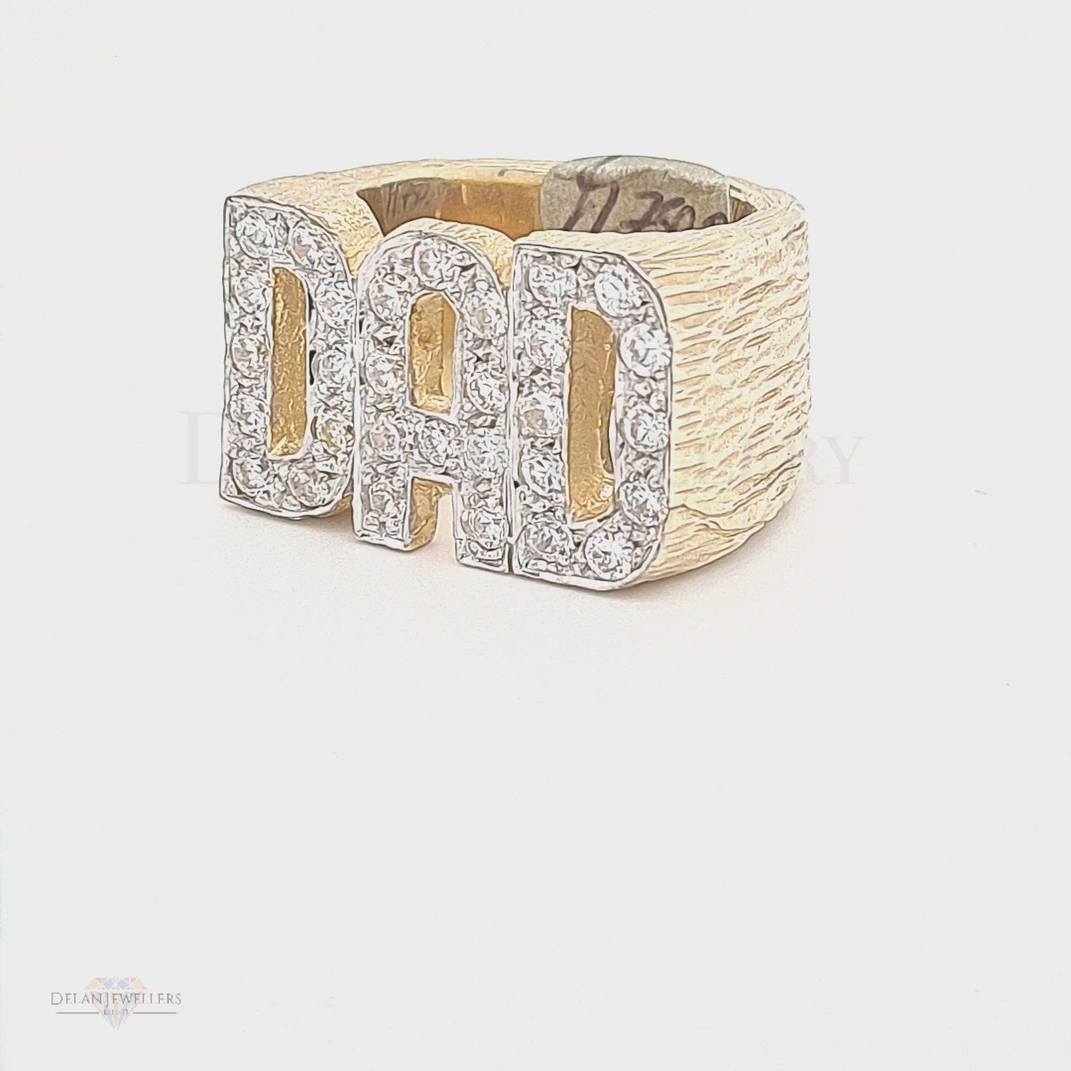 9ct Yellow Gold Dad Ring with Stones - 49g