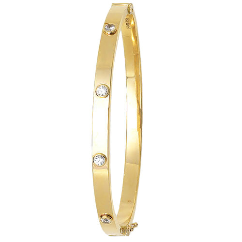 9Ct Gold Cz Set Square Tube Bangle - BN165