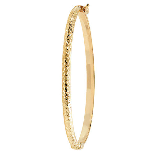 9Ct Gold Diamond Cut Hinged Bangle - BN394