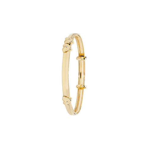 9Ct Gold Babies' Cz Set Expandable Triple Heart Bangle - BN404