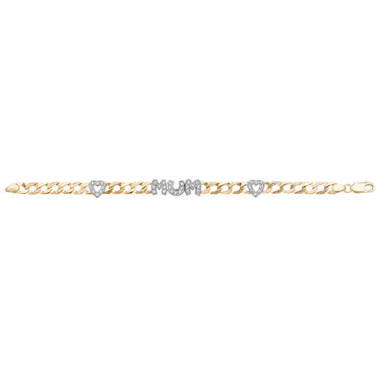 9Ct Gold Cz Mum And Double Heart Bracelet - BR563