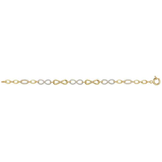 9Ct Gold Plain And Cz Infinity Bracelet - BR597