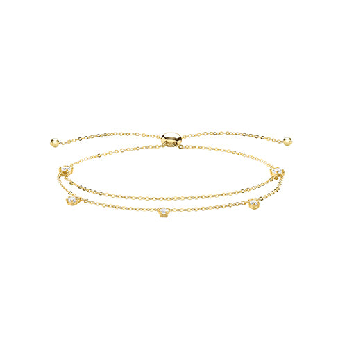 9Ct Gold Cz Set Double Chain Pull Style Bracelet - BR633