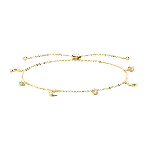 9Ct Gold Cz Set Charms Pull Style Bracelet - BR635