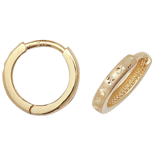 9Ct Gold Diamond Cut Hinged Hoops - ER012