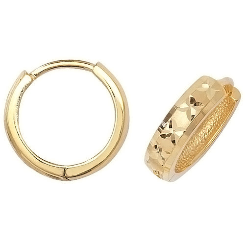 9Ct Gold Diamond Cut Hinged Hoops - ER013