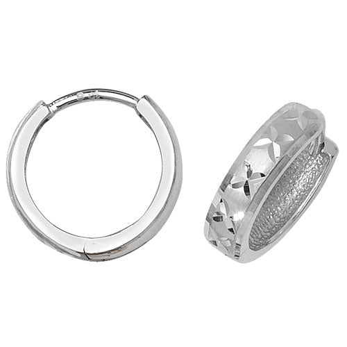 9Ct White Gold Diamond Cut Hinged Hoops - ER013W