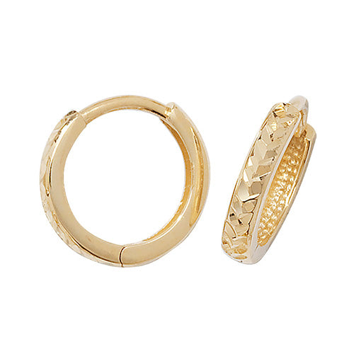 9Ct Gold Diamond Cut Hinged Hoops - ER088