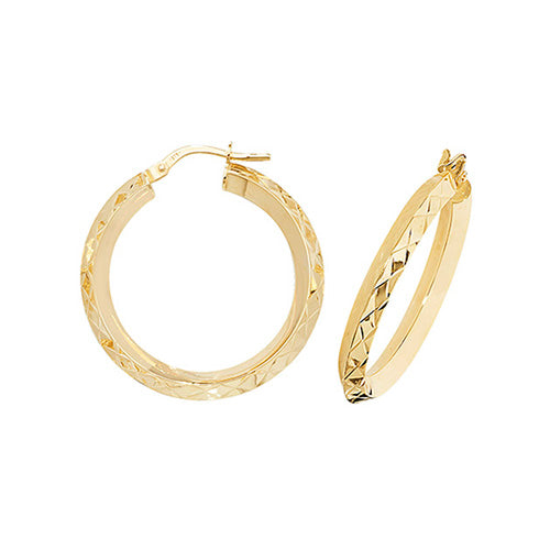 9Ct Gold Diamond Cut Hoops ER1018