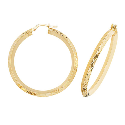 9Ct Gold Diamond Cut Hoops ER1018