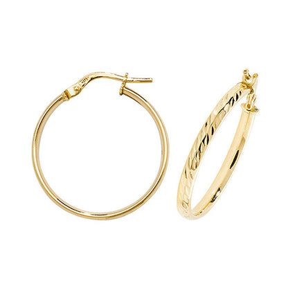 9Ct Gold Diamond Cut Hoops ER1042