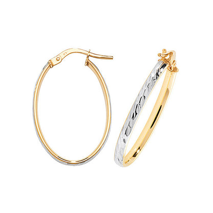 9Ct Gold 2 Tone Diamond Cut Hoops ER1043