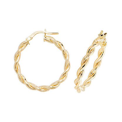 9Ct Gold Diamond Cut Twist Hoops - ER1045