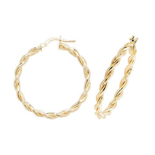 9Ct Gold Diamond Cut Twist Hoops - ER1045