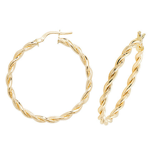 9Ct Gold Diamond Cut Twist Hoops - ER1045