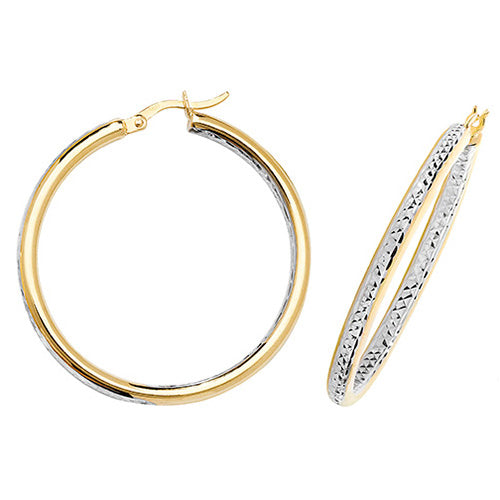 9Ct Gold 2 Tone Diamond Cut Hoops ER1066