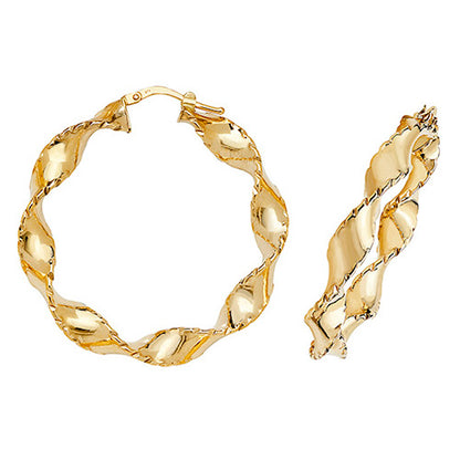 9Ct Gold Diamond Cut Twisted Hoops ER203N