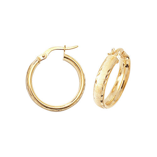 9CT Gold Diamond Cut Millgrain Hoops ER880