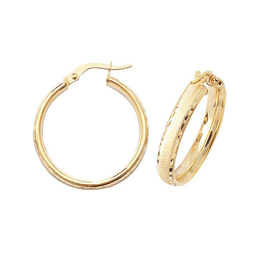 9CT Gold Diamond Cut Millgrain Hoops ER880