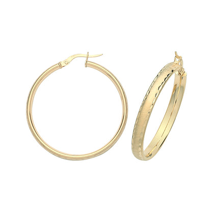 9CT Gold Diamond Cut Millgrain Hoops ER880